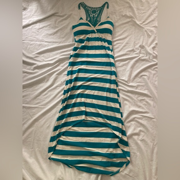 Vintage Y2K Wet Seal Blue and White High Low Lace Back Sundress Size Medium - Picture 1 of 5